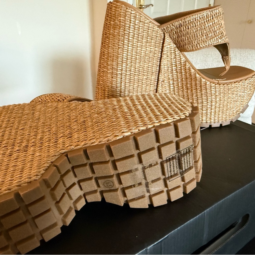 Fashion Nova Tan Woven Platform Wedge Sandals - Picture 2 of 7